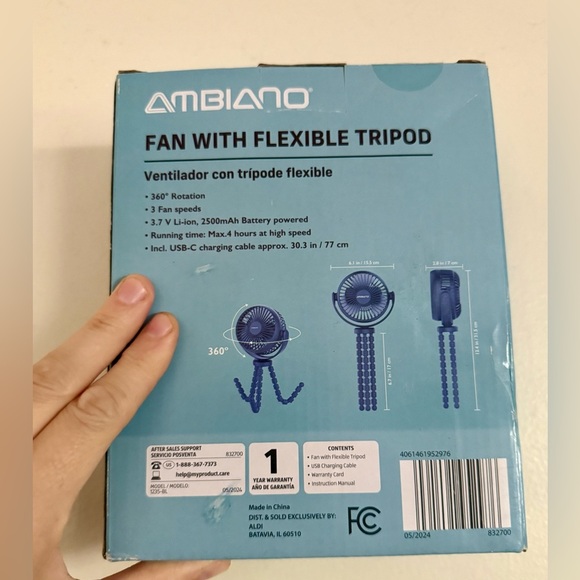 Ambiano Blue Fan with Flexible Tripod New in Box - Picture 3 of 5